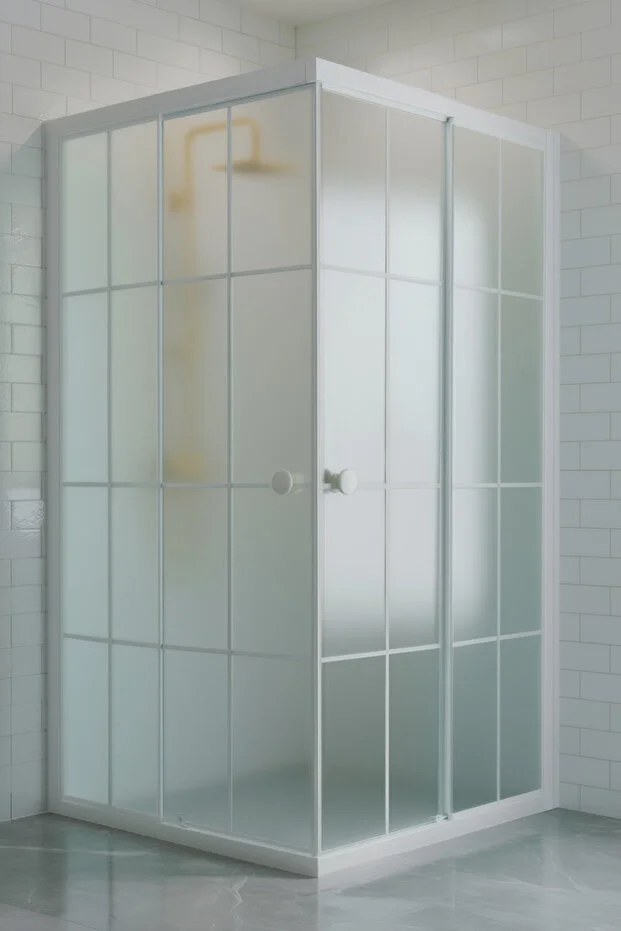 Duşakabin Kare Komple Buzlu Beyaz Çizgi Cam